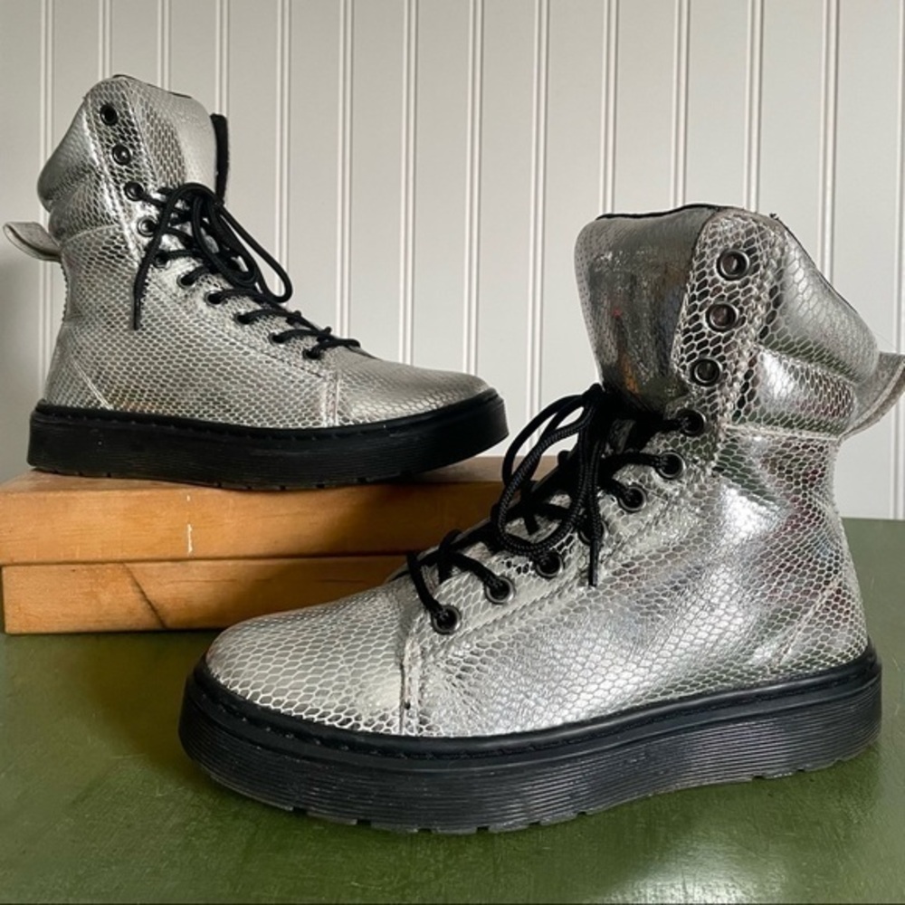 Dr Martens MIX Metallic Snake Pattern Silver Boots